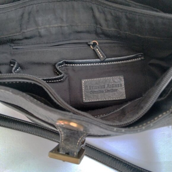 Etienne Aigner Roomy Black Pebbled Leather Shoulder Bag Vintage Western Look - Picture 8 of 11